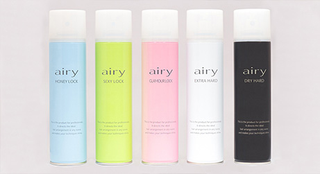 エアリーヘアスプレー｜グラマーロック（赤）｜ハニーロック（青）｜ドライハードタイプ（黒）｜セクシーロック（緑）｜エクストラハード（白）